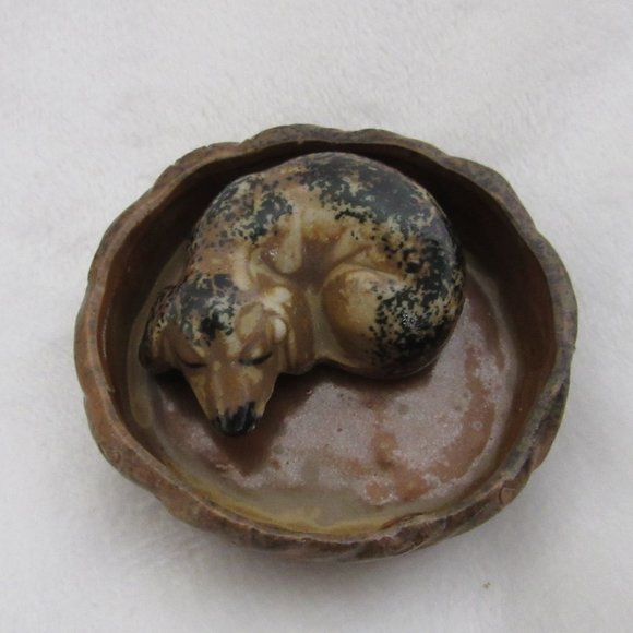 Otagiri OMC Sleeping Dog in Basket Figurine Two Piece Ceramic Vintage Japan - Picture 2 of 12